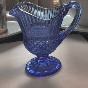 Mt. Vernon Cobalt Blue Pitcher with a honeycomb design & vertical cuts at spout.